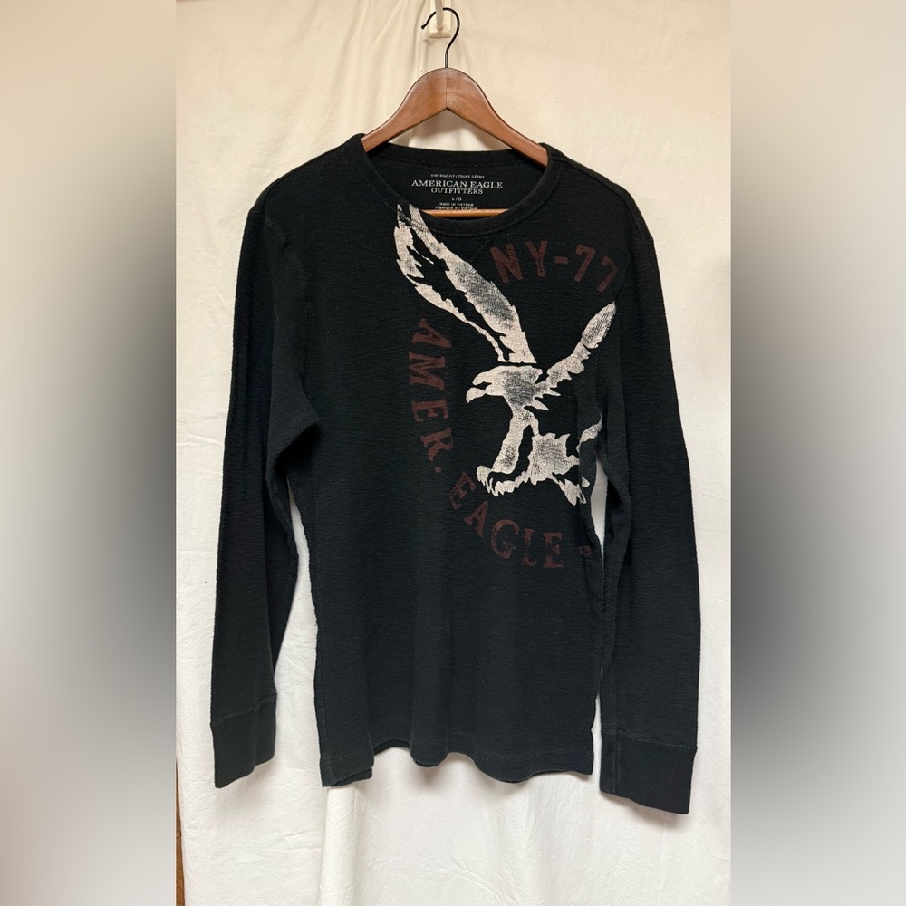 American Eagle Outfitters Black Long Sleeve Tee with Eagle Graphic